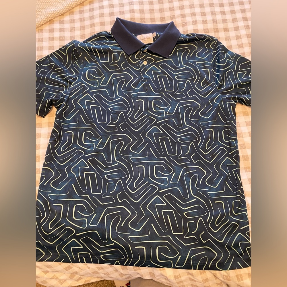 Goodfellow & Co Navy and Green Patterned Polo